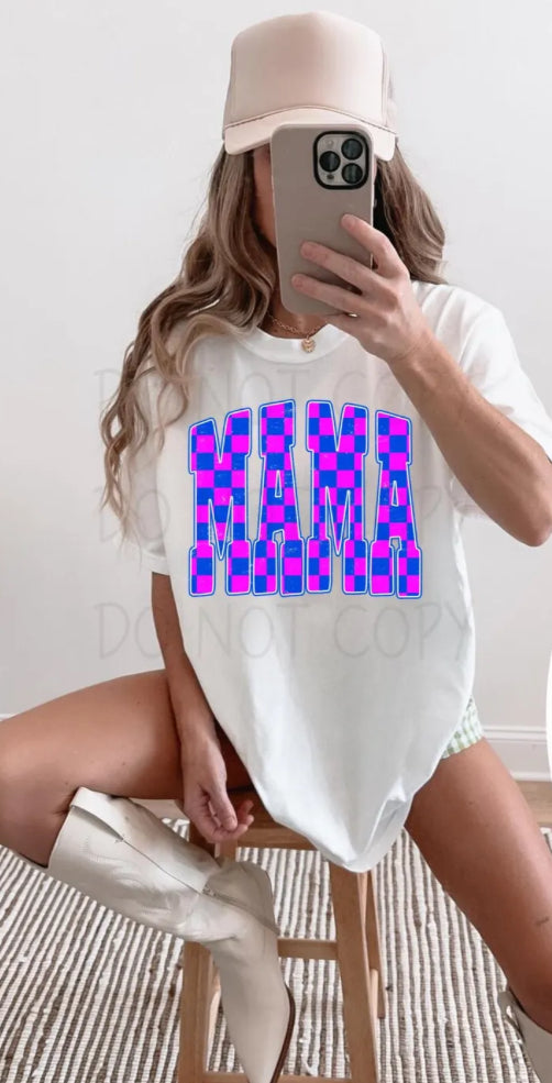 Mama pink and blue checkered