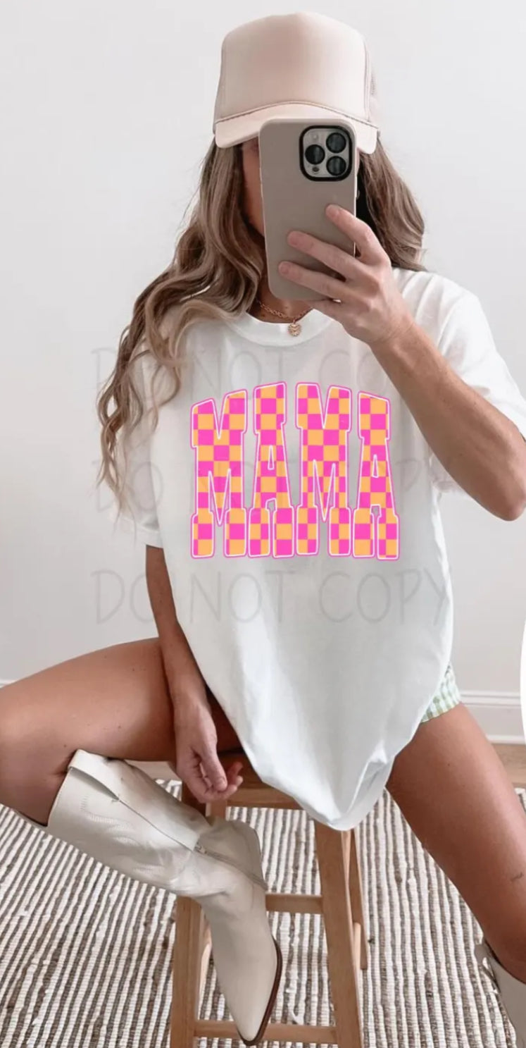 Mama pink orange checkered