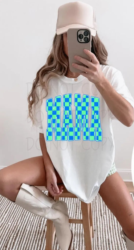 Mama blue green checkered