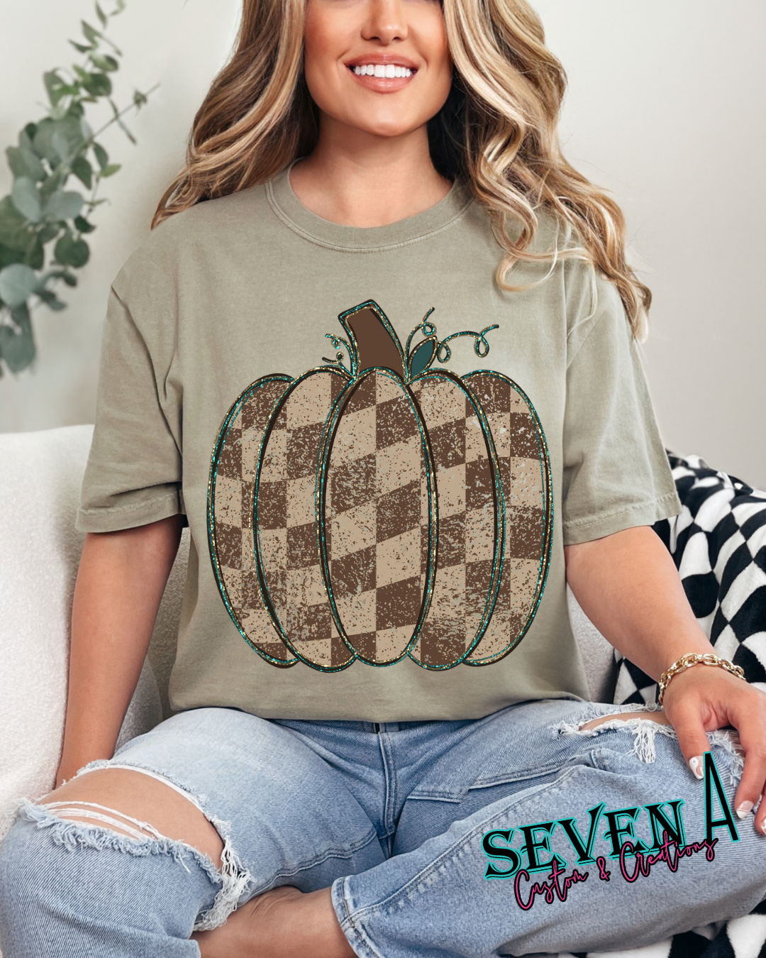 Boujee brown checkered pumpkin with or without bow
