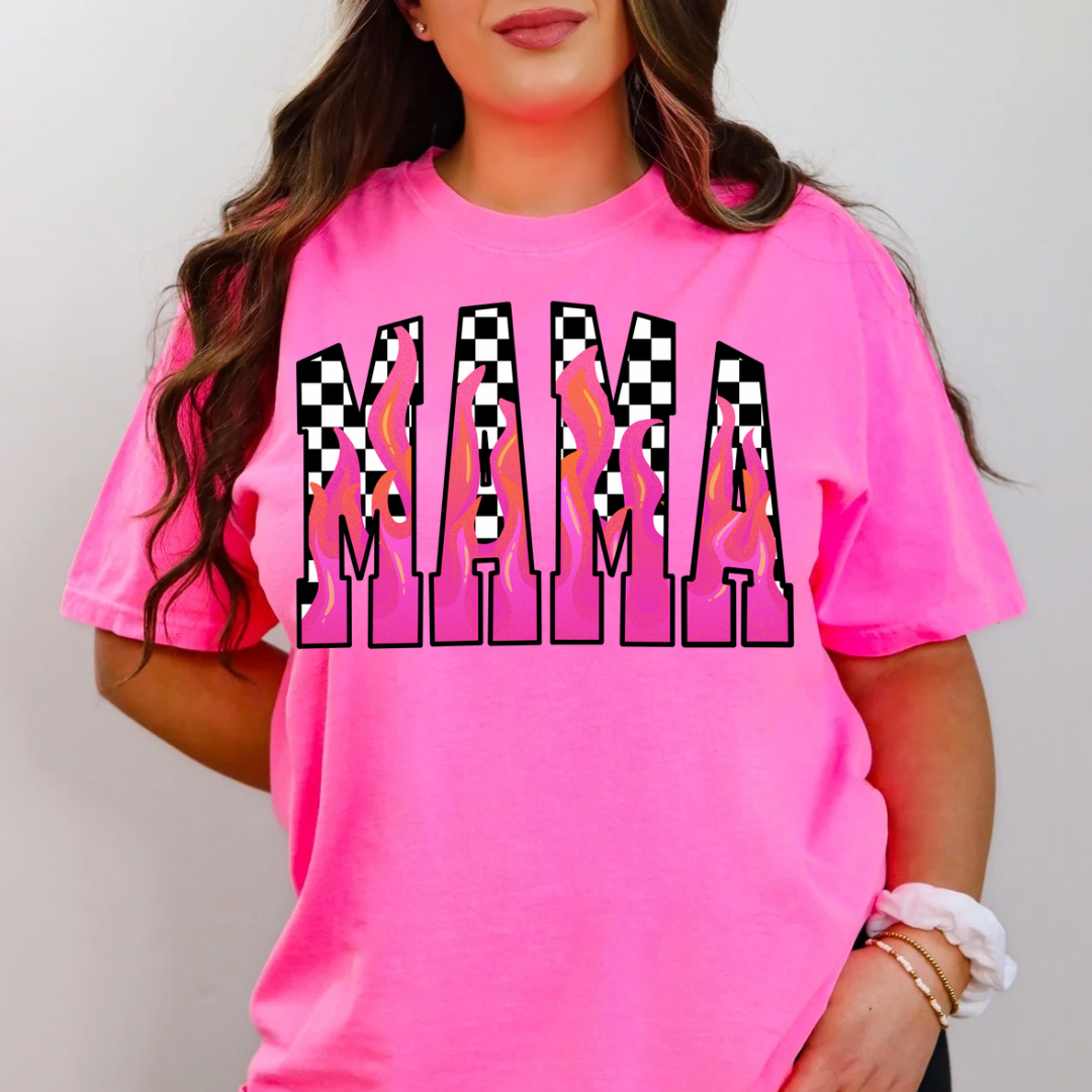 Mama Checkered pink flames