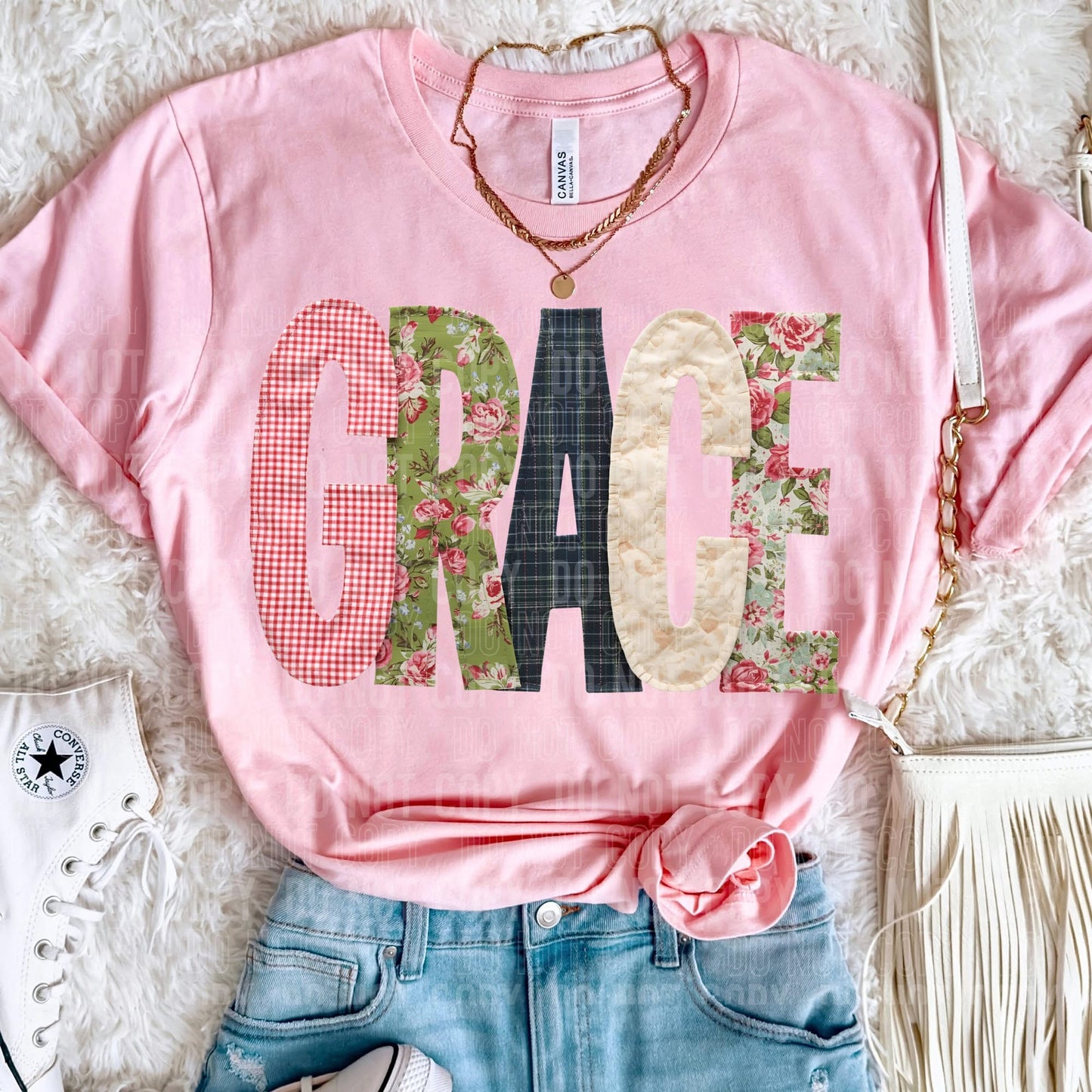 Grace floral embroidery faux stitched