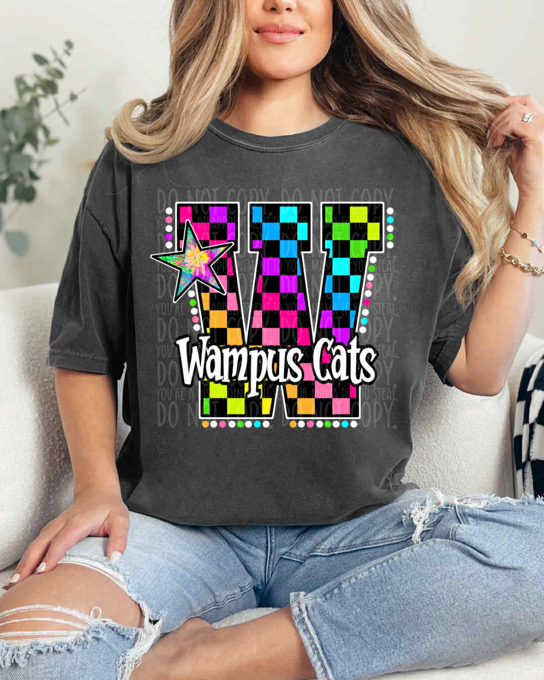 Wampus Cats Rainbow Checkered DTF Print
