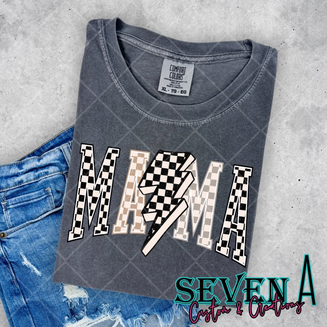 Mama Checkered Lightening Bolt