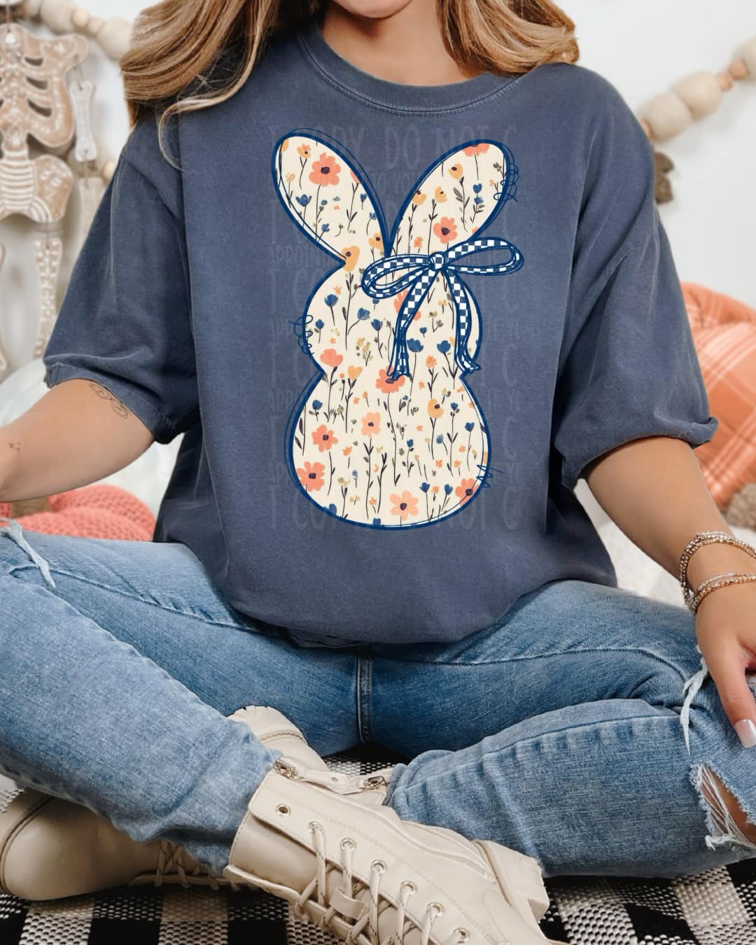 Blue Floral Bunny