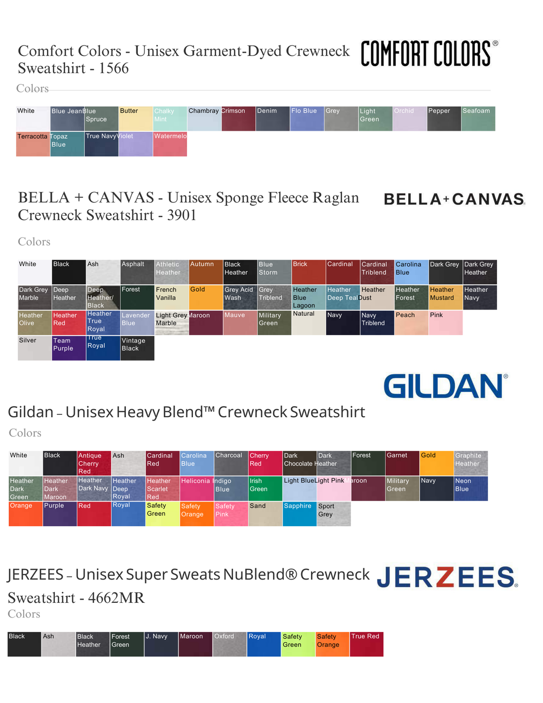 Color Charts – 7A Creations & Customs