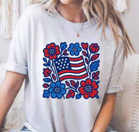 Red white blue flower flag