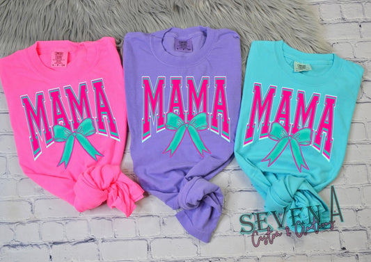 Mama pink teal bow