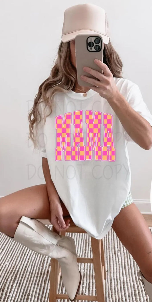 Mama pink orange checkered