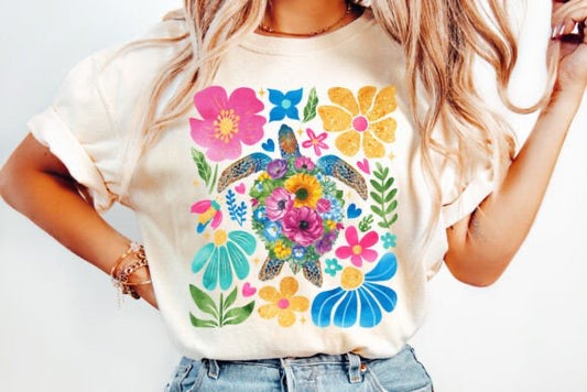 Boho Floral Sea Turtle