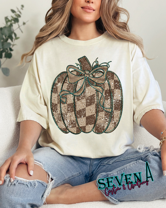 Boujee brown checkered pumpkin with or without bow