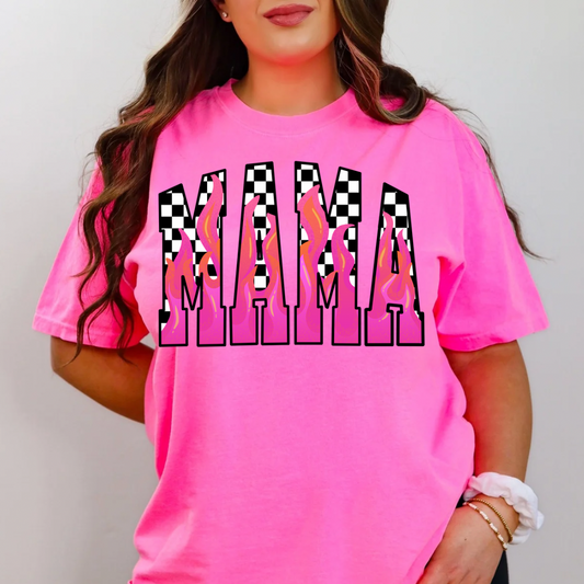 Mama Checkered pink flames