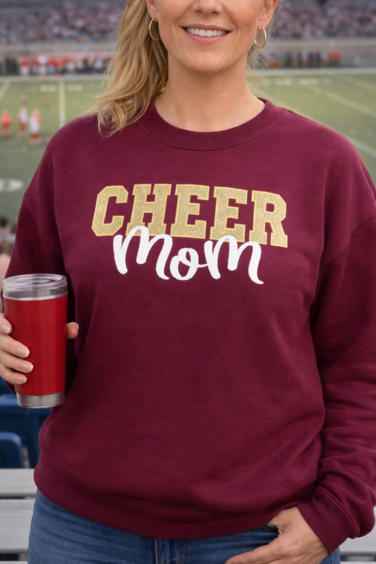 Cheer MOM glitter appliqué