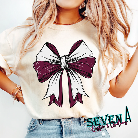 Maroon and white football coquette bow