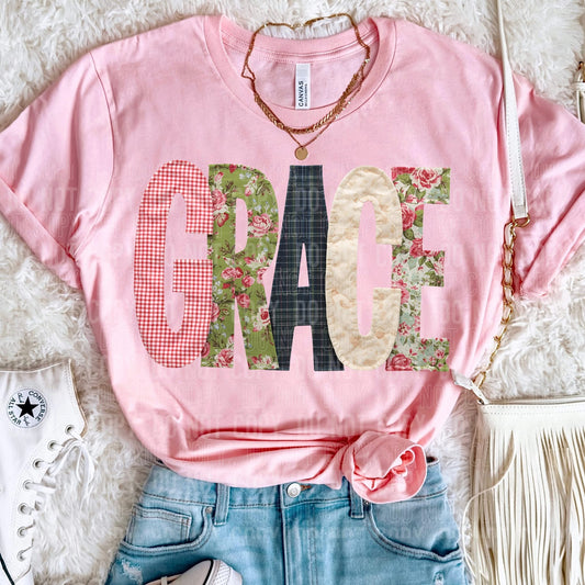 Grace floral embroidery faux stitched