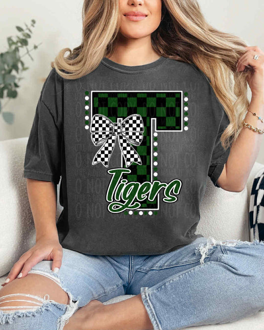 Tigers Green Checkered DTF Print