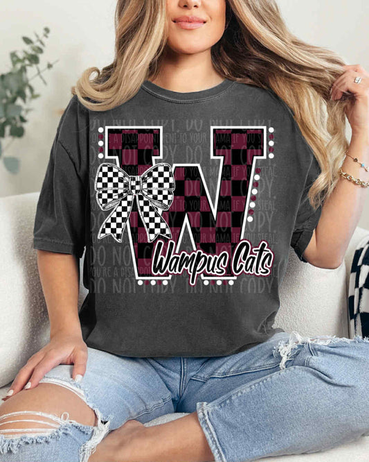 Wampus Cats Maroon Checkered DTF Print