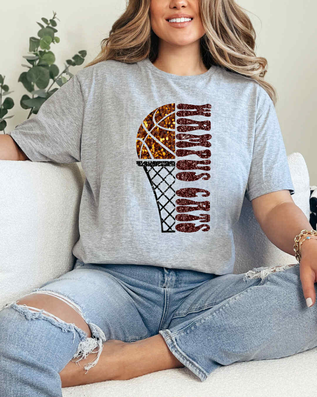 Wampus Cats Faux Glitter Basketball DTF Print