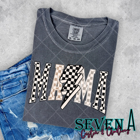 Mama Checkered Lightening Bolt